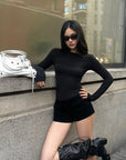 ROVENTE Backless Mesh Panel Long Sleeve Top
