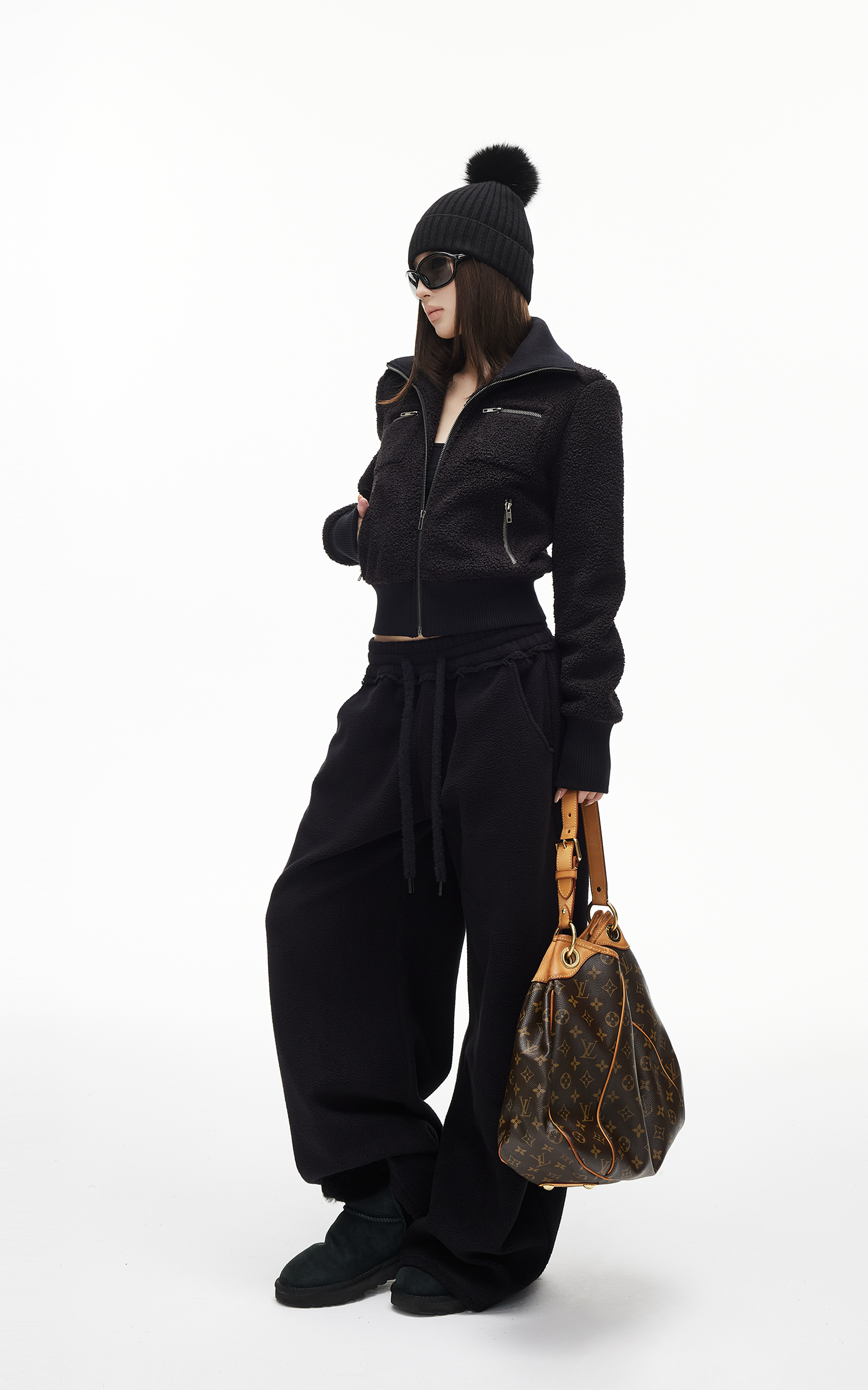 IAMXIAA Fleece Wide-Leg Sweatpants with Drawstring Waist