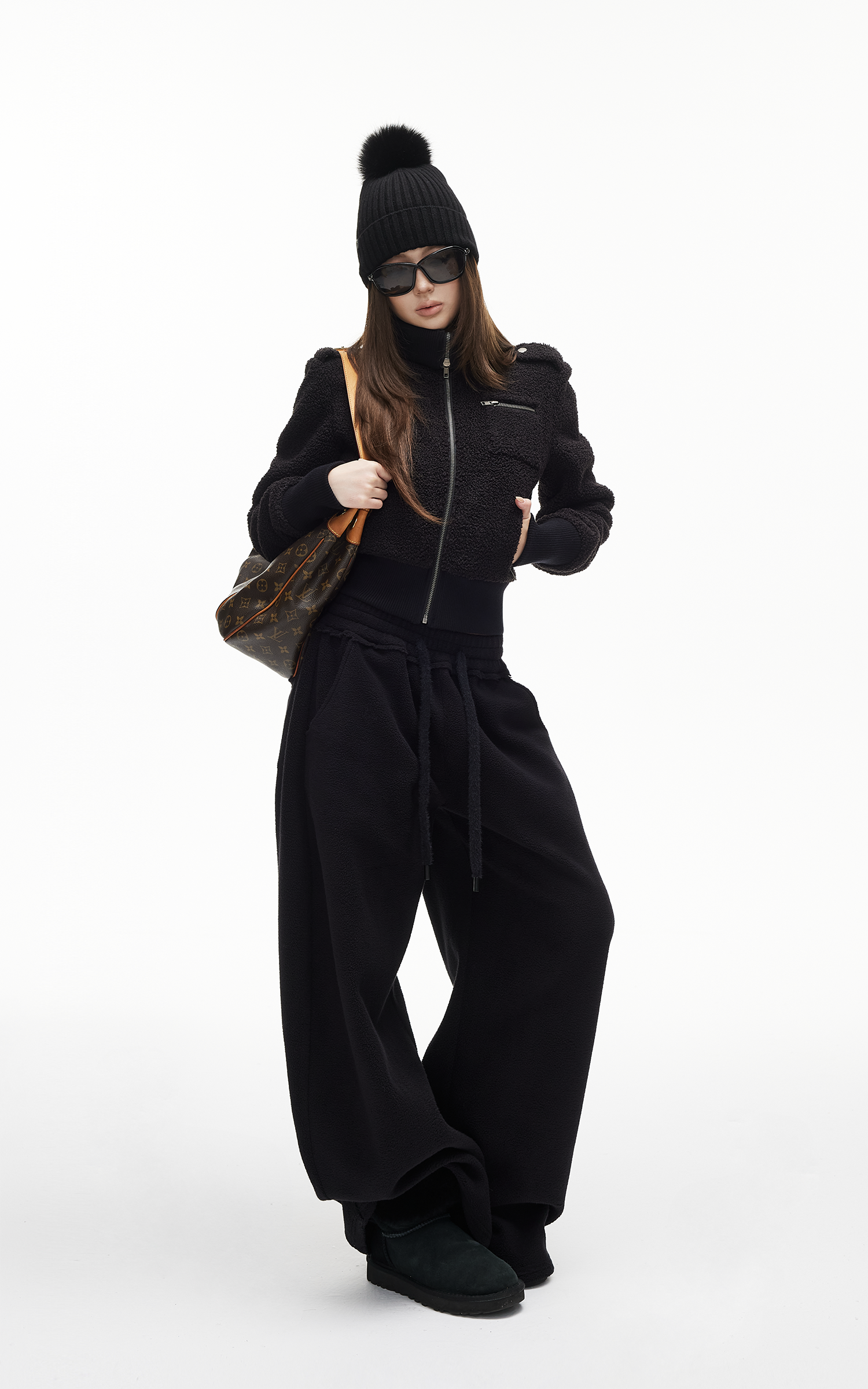 IAMXIAA Fleece Wide-Leg Sweatpants with Drawstring Waist