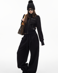 IAMXIAA Fleece Wide-Leg Sweatpants with Drawstring Waist