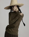 DOINDULGE Textured Distressed Knit Top