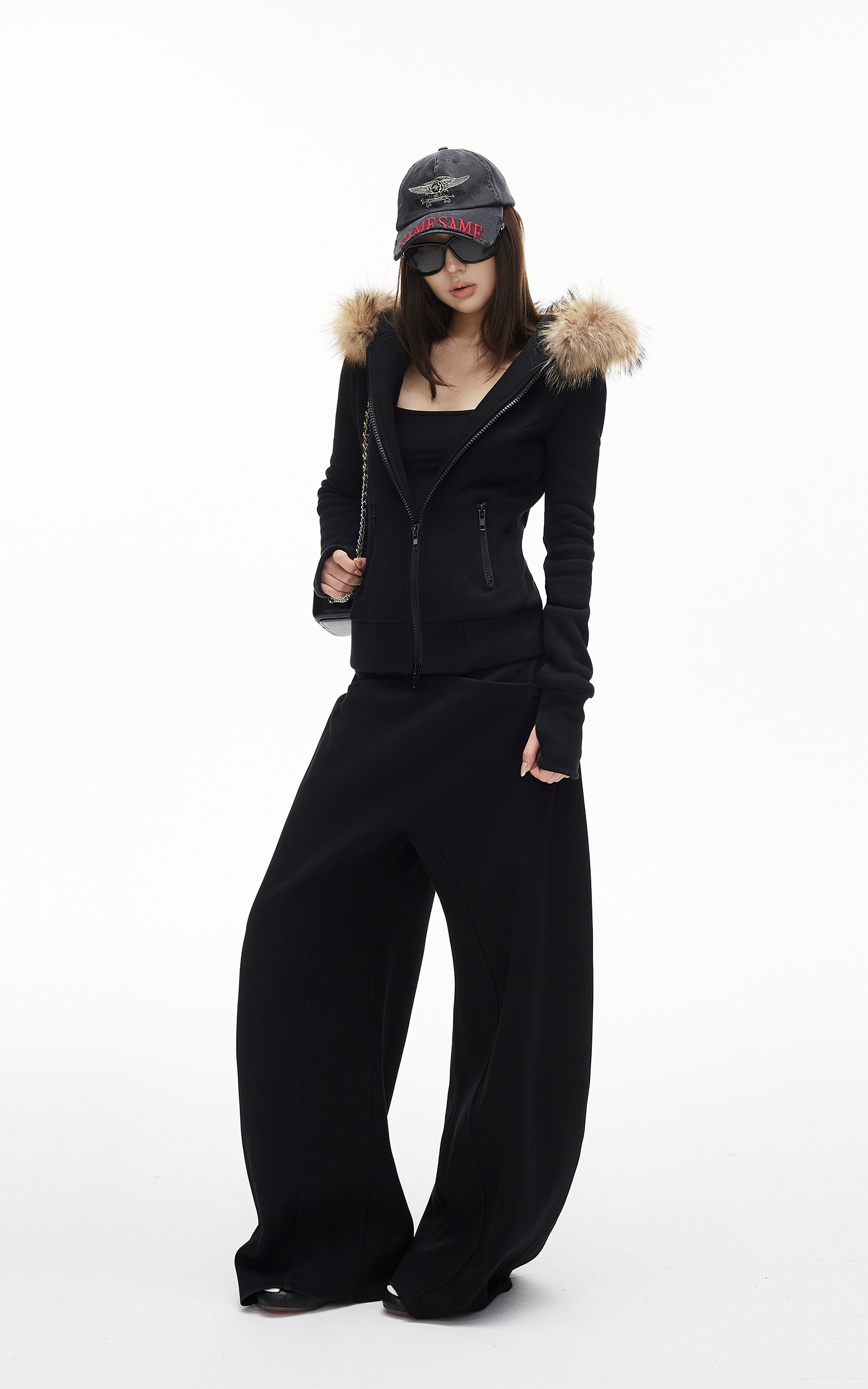 IAMXIAA Fitted Zip-Up Jacket with Detachable Faux Fur Hood