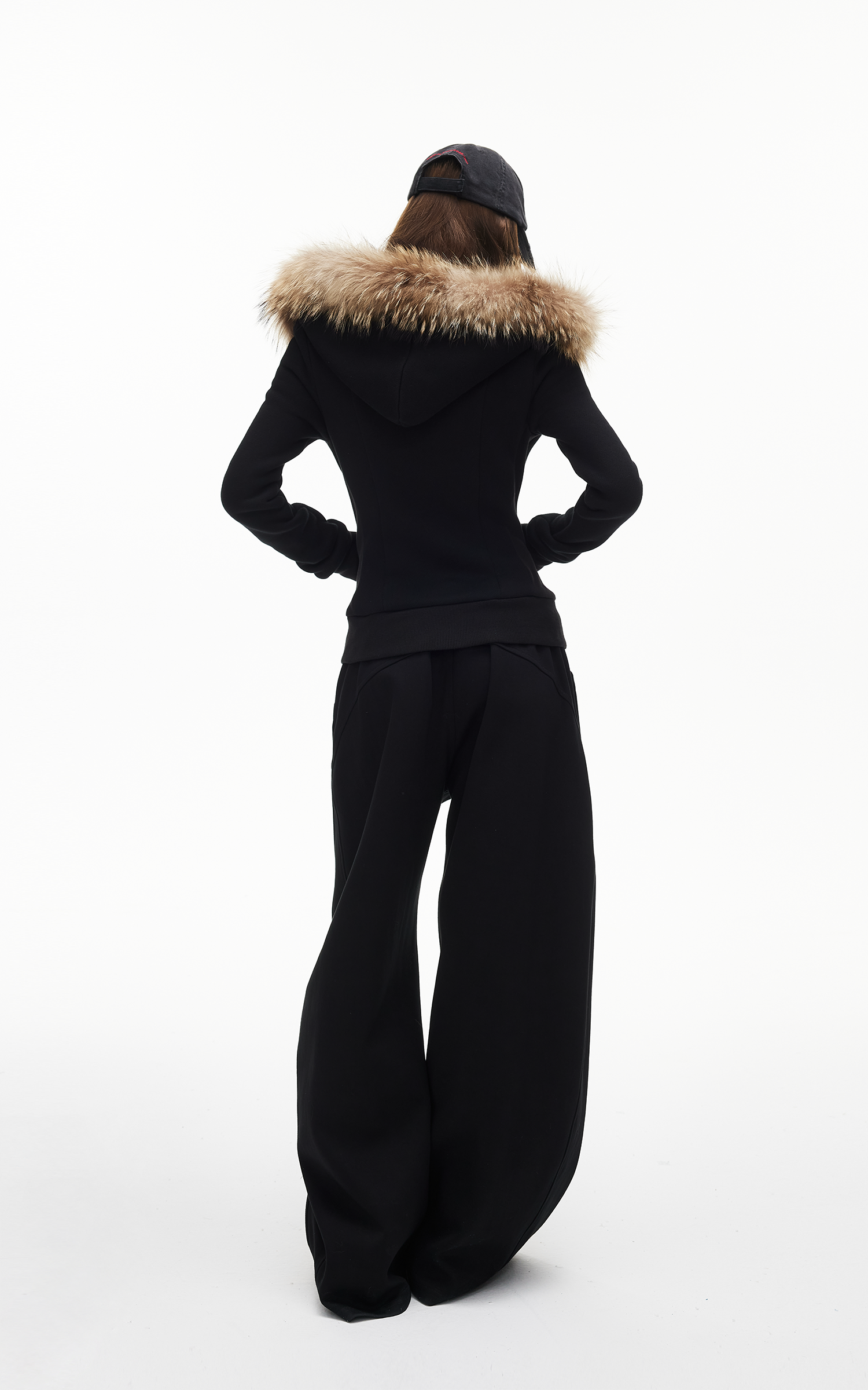 IAMXIAA Fitted Zip-Up Jacket with Detachable Faux Fur Hood