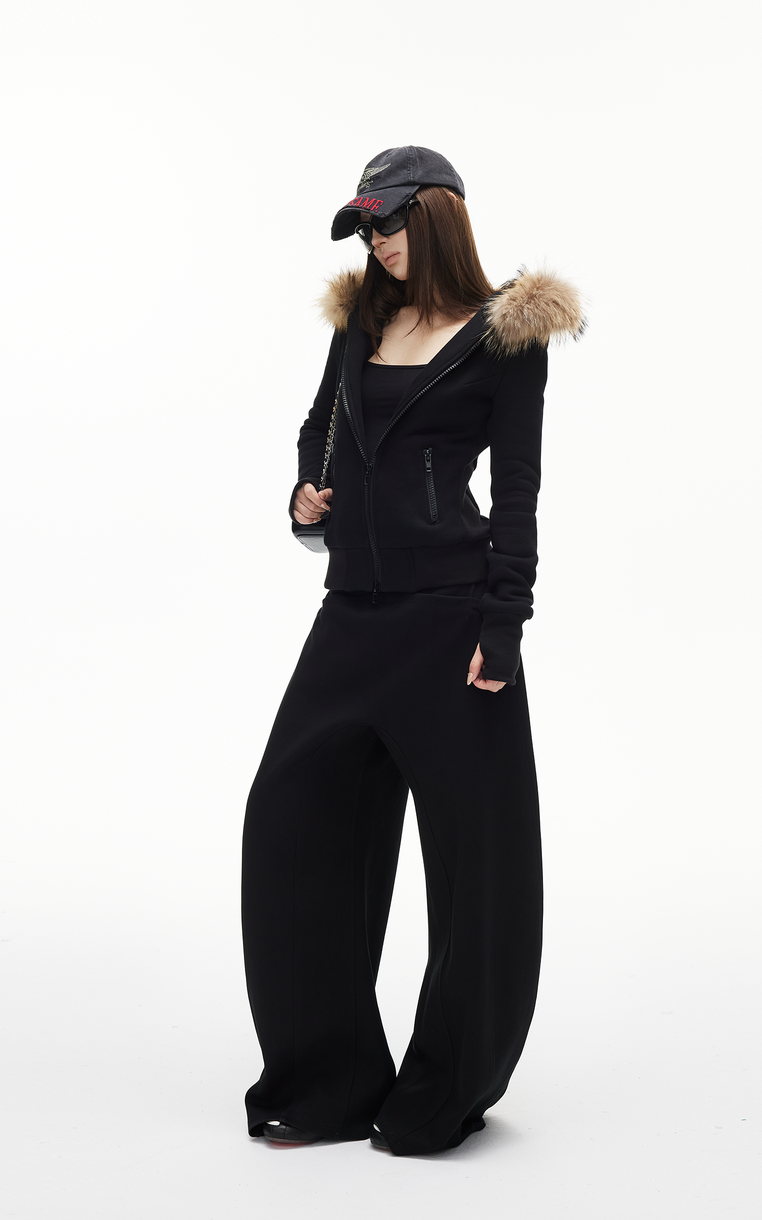 IAMXIAA Fitted Zip-Up Jacket with Detachable Faux Fur Hood