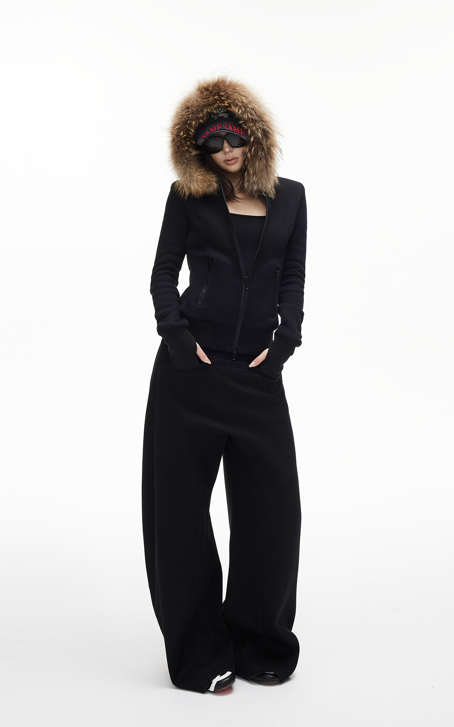 IAMXIAA Fitted Zip-Up Jacket with Detachable Faux Fur Hood