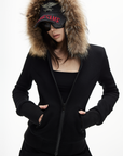 IAMXIAA Fitted Zip-Up Jacket with Detachable Faux Fur Hood