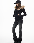 IAMXIAA Fitted Zip-Up Jacket with Detachable Faux Fur Hood