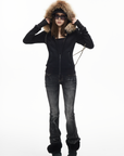 IAMXIAA Fitted Zip-Up Jacket with Detachable Faux Fur Hood