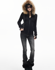 IAMXIAA Fitted Zip-Up Jacket with Detachable Faux Fur Hood