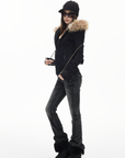 IAMXIAA Fitted Zip-Up Jacket with Detachable Faux Fur Hood