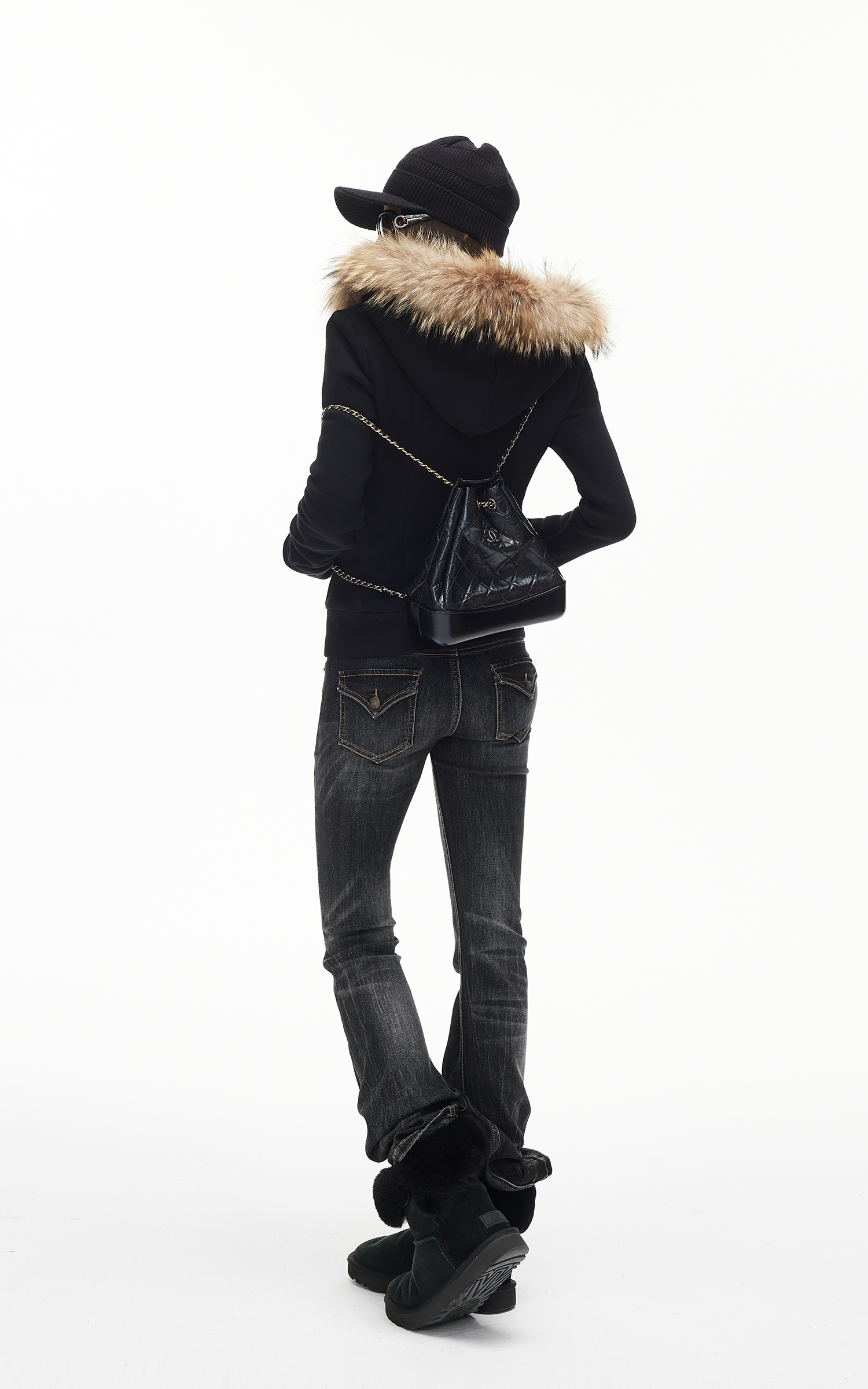 IAMXIAA Fitted Zip-Up Jacket with Detachable Faux Fur Hood