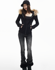 IAMXIAA Fitted Zip-Up Jacket with Detachable Faux Fur Hood