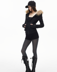 IAMXIAA Fitted Zip-Up Jacket with Detachable Faux Fur Hood