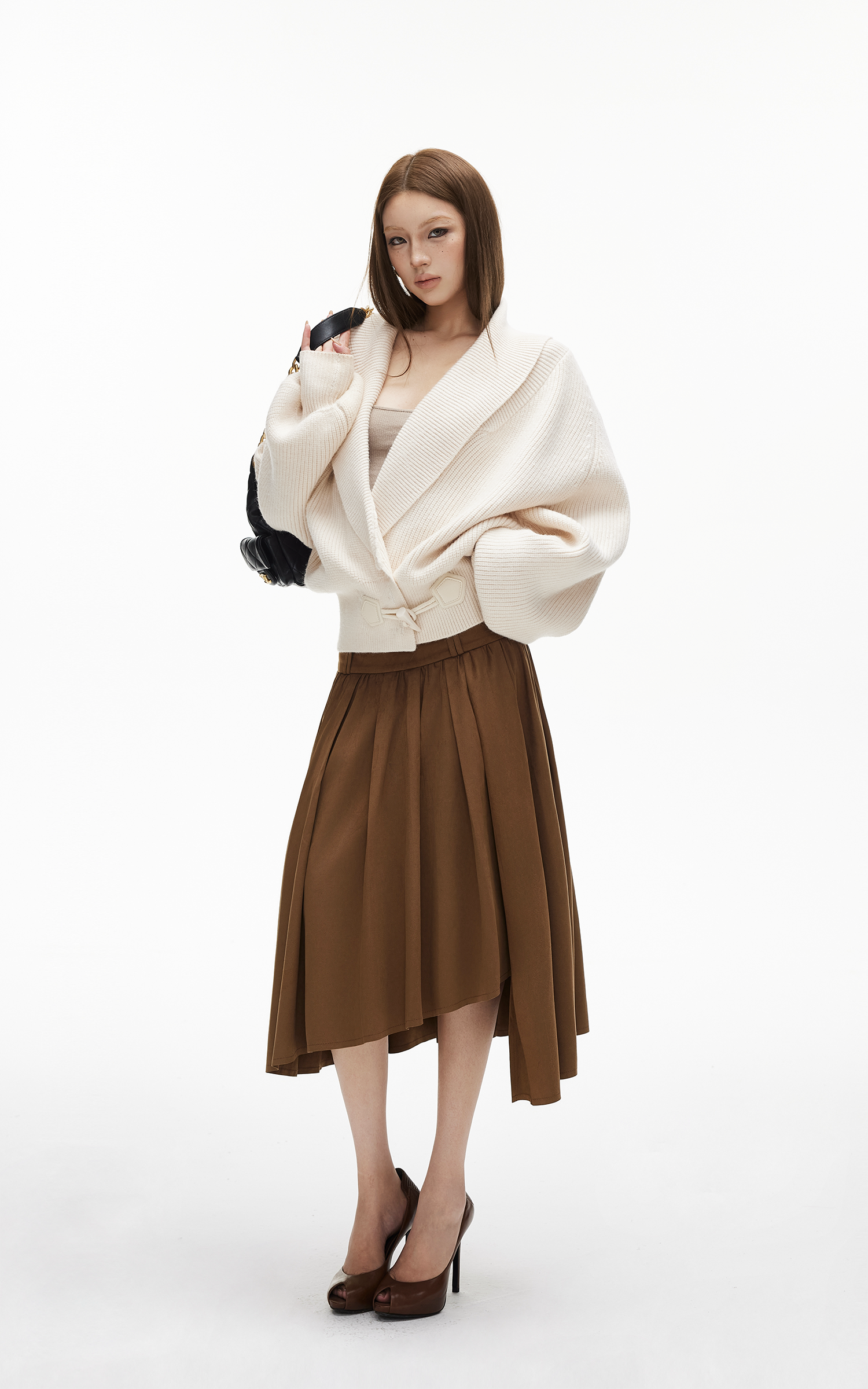 IAMXIAA Ribbed Knit Wrap Cardigan Women Winter Shawl Collar Sweater