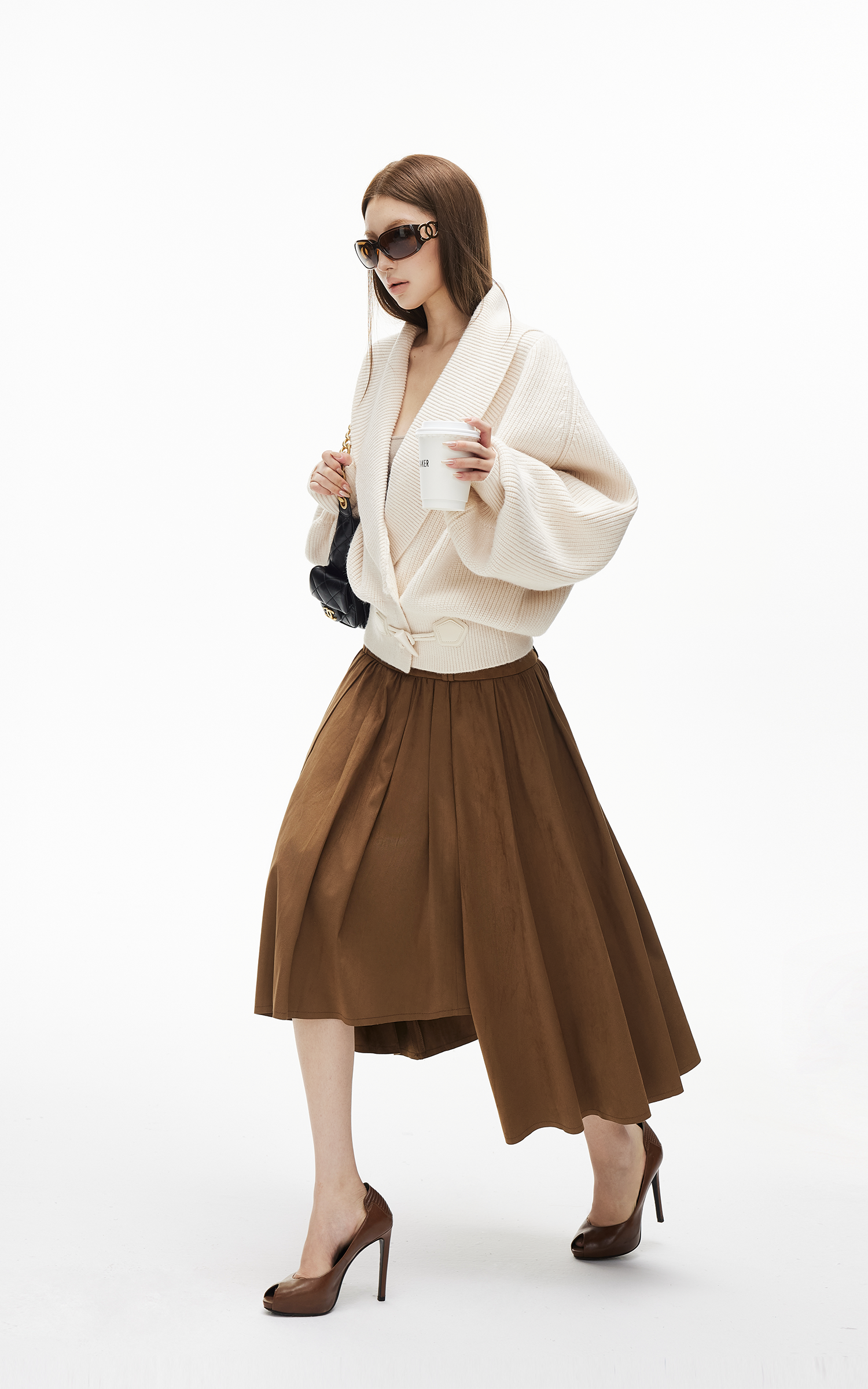 IAMXIAA Ribbed Knit Wrap Cardigan Women Winter Shawl Collar Sweater