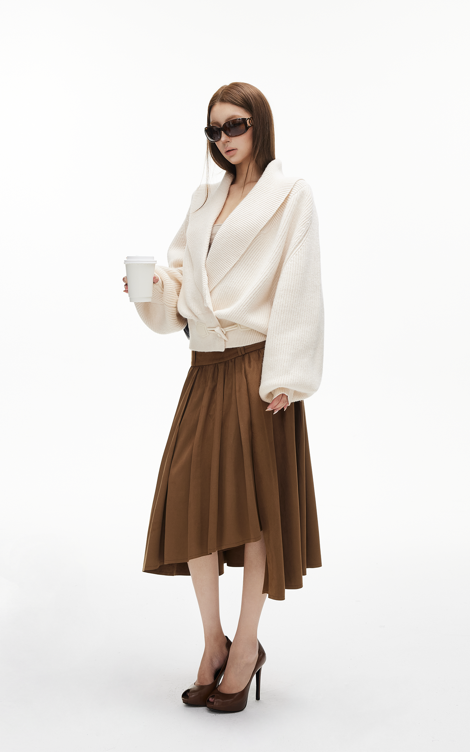 IAMXIAA Ribbed Knit Wrap Cardigan Women Winter Shawl Collar Sweater