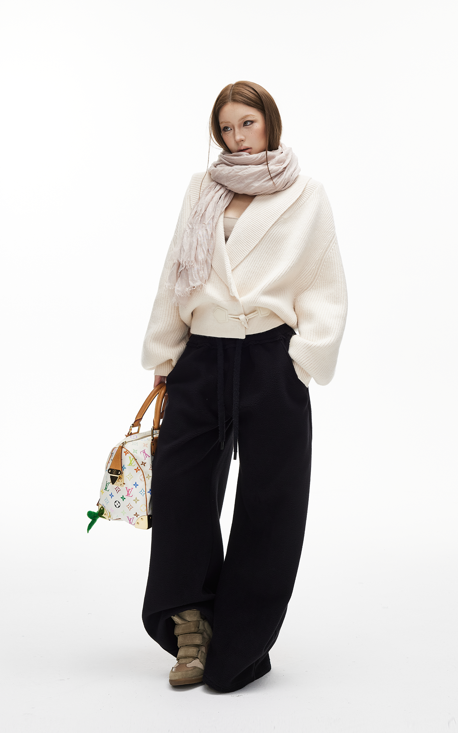 IAMXIAA Fleece Wide-Leg Sweatpants with Drawstring Waist