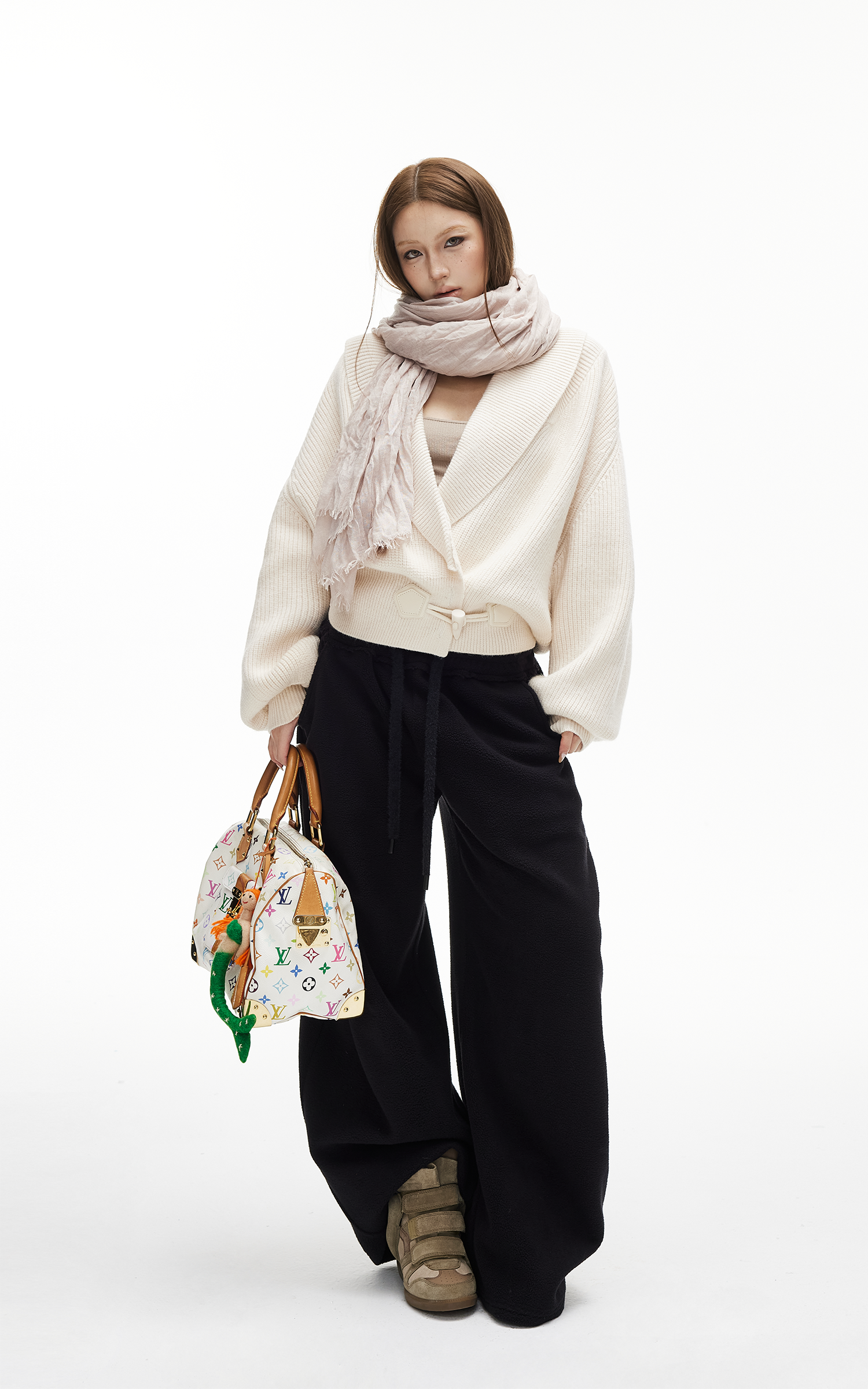 IAMXIAA Fleece Wide-Leg Sweatpants with Drawstring Waist