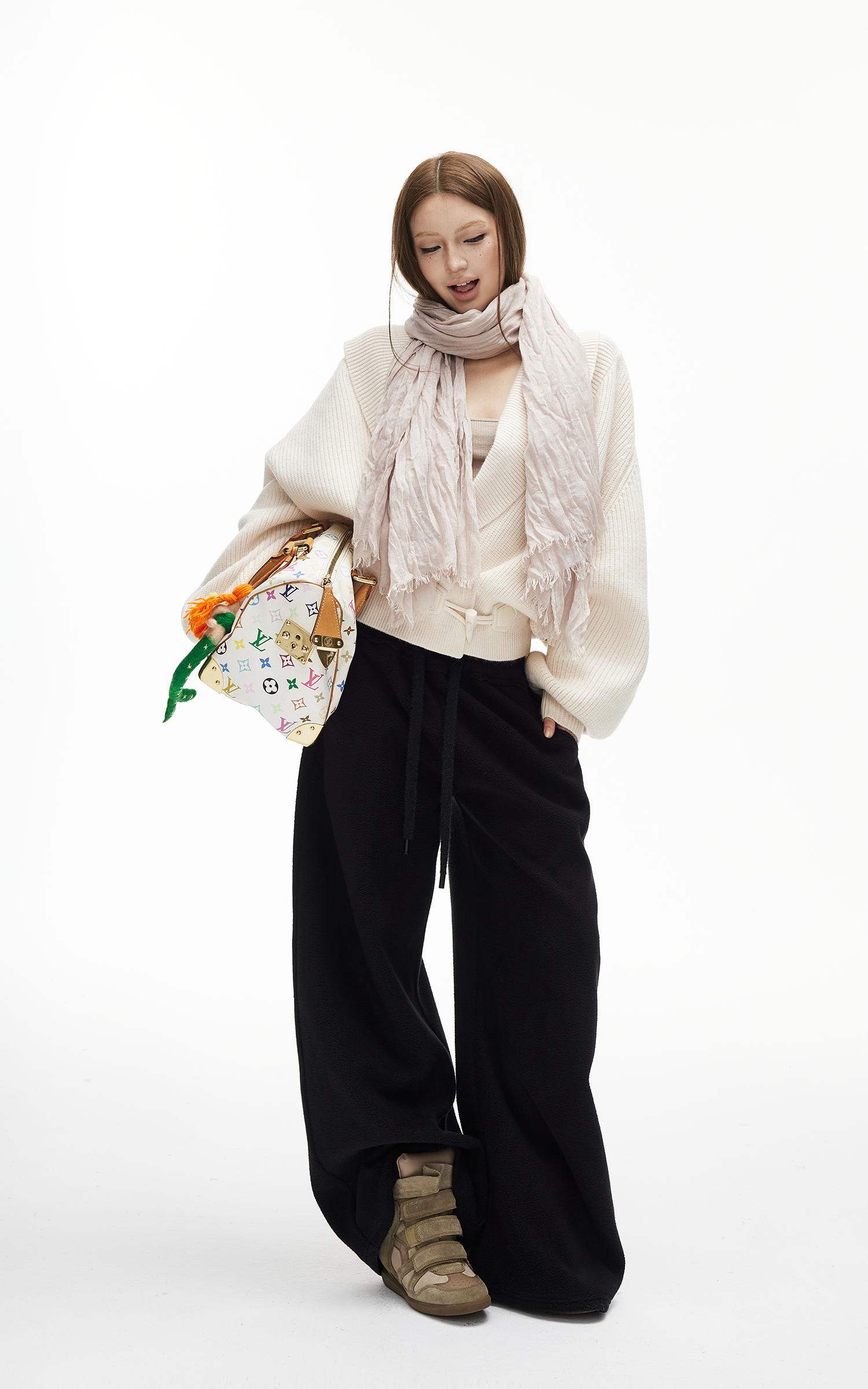 IAMXIAA Fleece Wide-Leg Sweatpants with Drawstring Waist