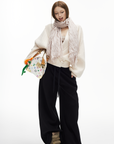 IAMXIAA Fleece Wide-Leg Sweatpants with Drawstring Waist