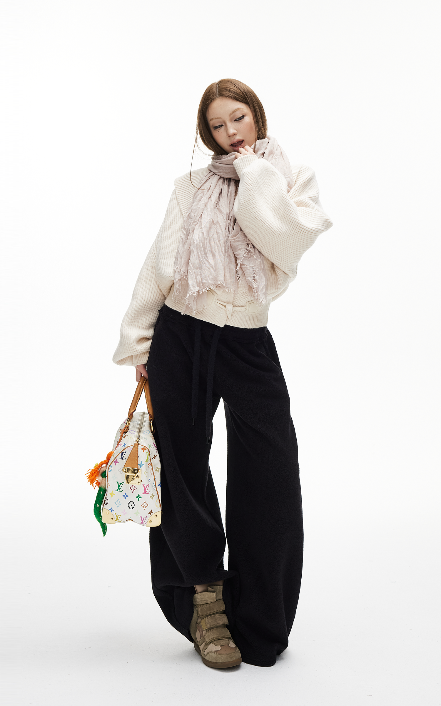 IAMXIAA Fleece Wide-Leg Sweatpants with Drawstring Waist