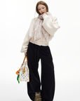 IAMXIAA Fleece Wide-Leg Sweatpants with Drawstring Waist