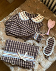 Rase le sol Plaid Lace Trim Pajama Set with Eye Mask