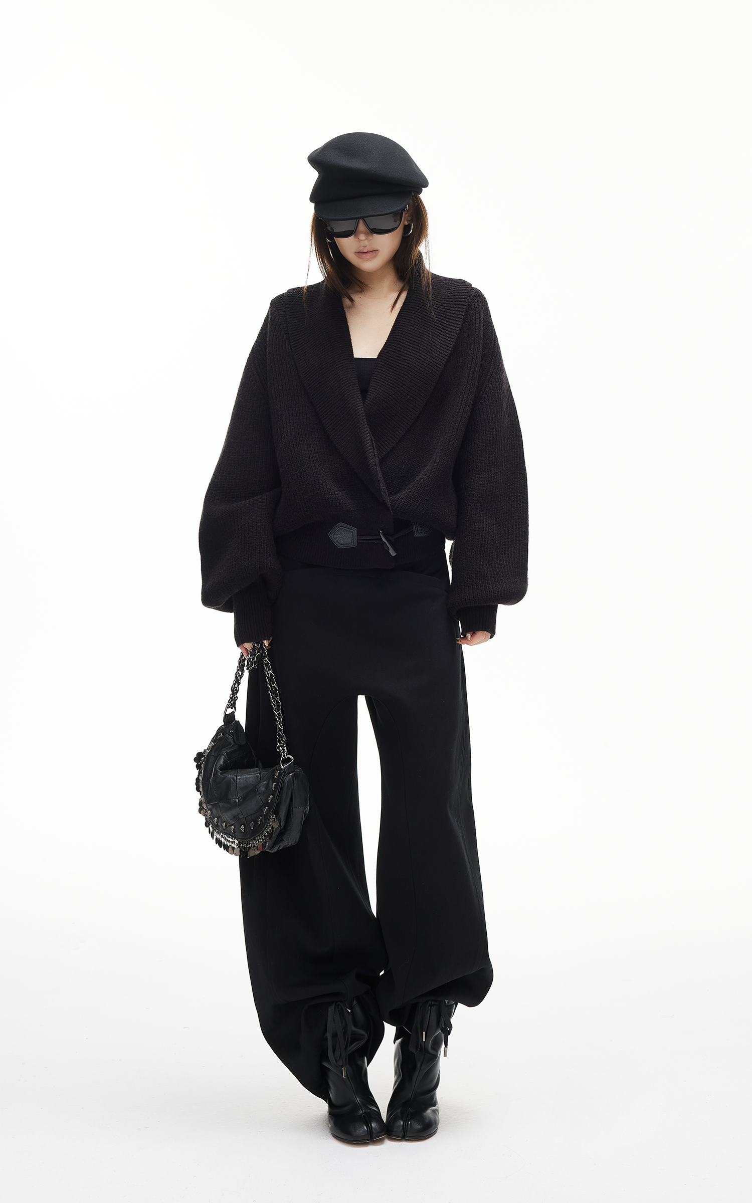 IAMXIAA Ribbed Knit Wrap Cardigan Women Winter Shawl Collar Sweater