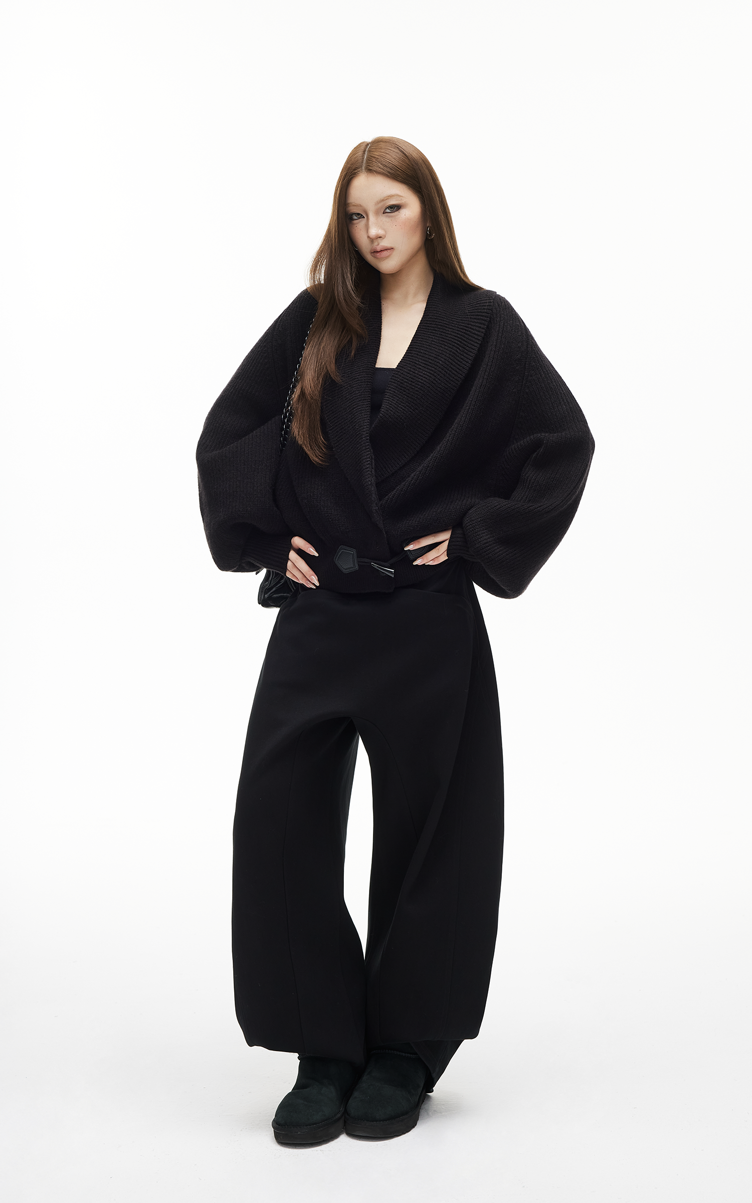 IAMXIAA Ribbed Knit Wrap Cardigan Women Winter Shawl Collar Sweater