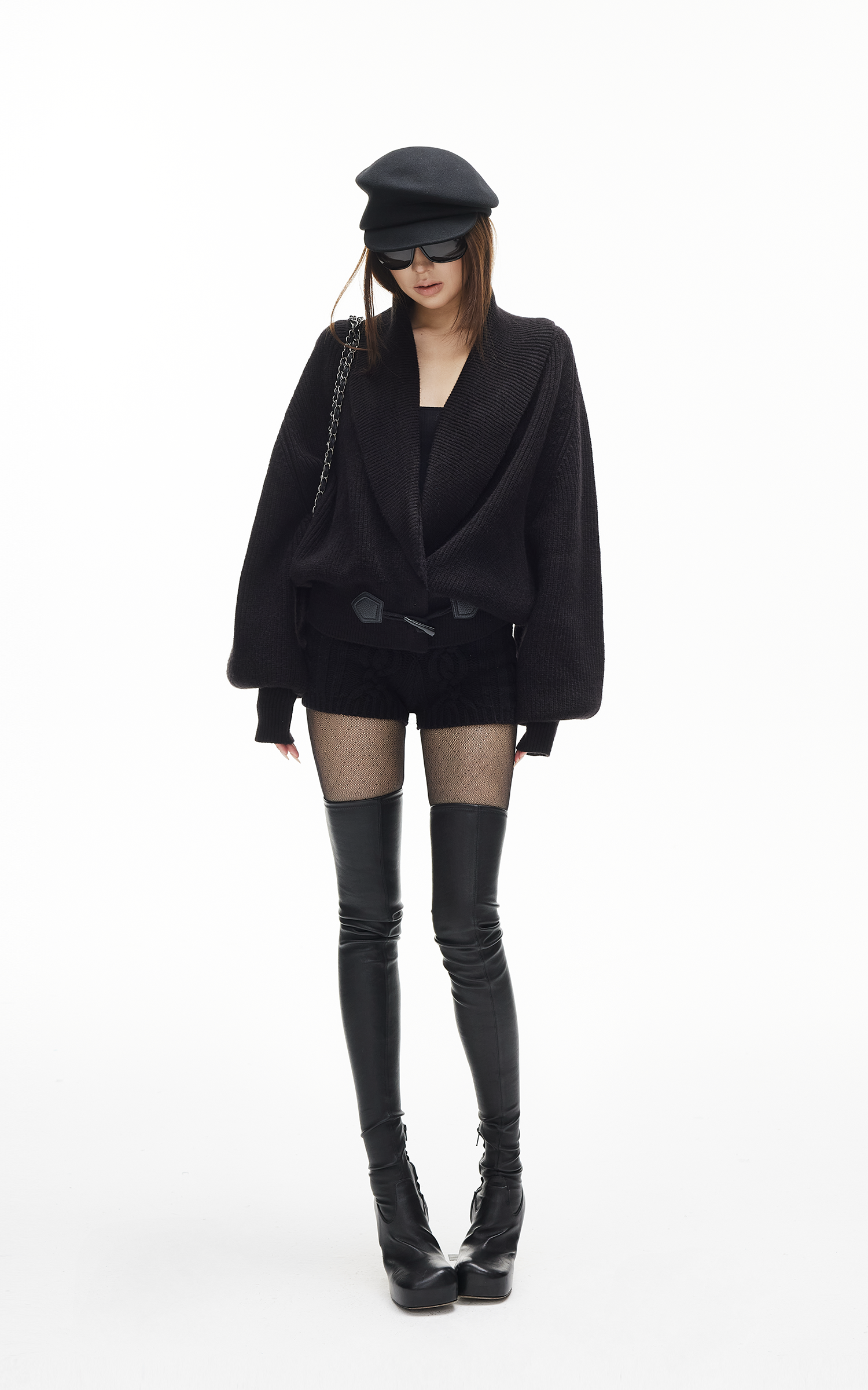 IAMXIAA Ribbed Knit Wrap Cardigan Women Winter Shawl Collar Sweater