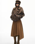IAMXIAA Wool-Like Double-Breasted Cropped Jacket Women Short Lapel Coat