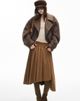 IAMXIAA Wool-Like Double-Breasted Cropped Jacket Women Short Lapel Coat