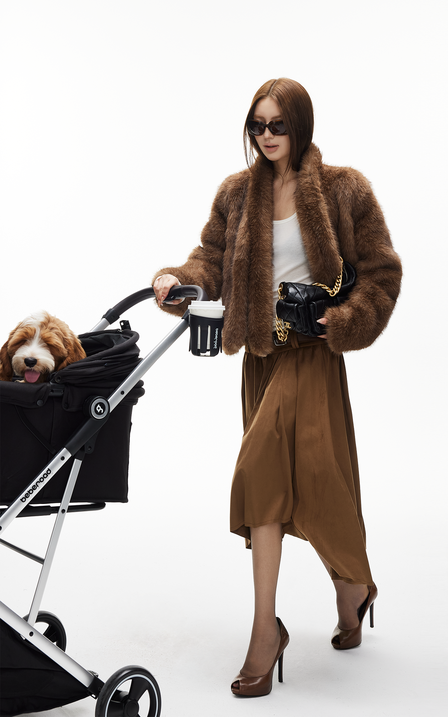 IAMXIAA Faux Fur Short Jacket with Attached Scarf Women Winter Plush Coat