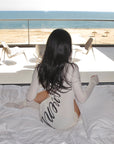 ROVENTE Script Back Bodycon Knit Mini Dress