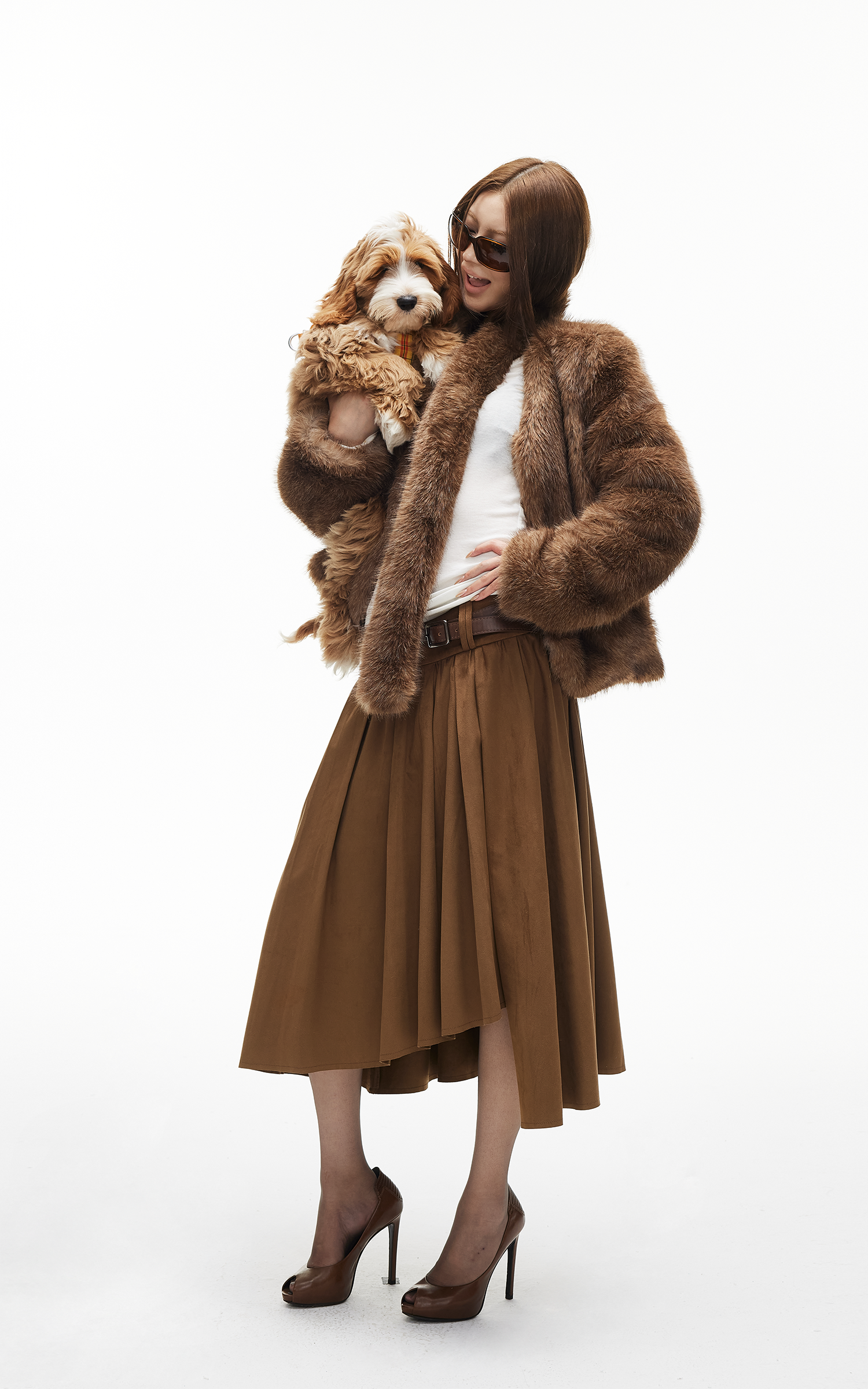 IAMXIAA Faux Fur Short Jacket with Attached Scarf Women Winter Plush Coat