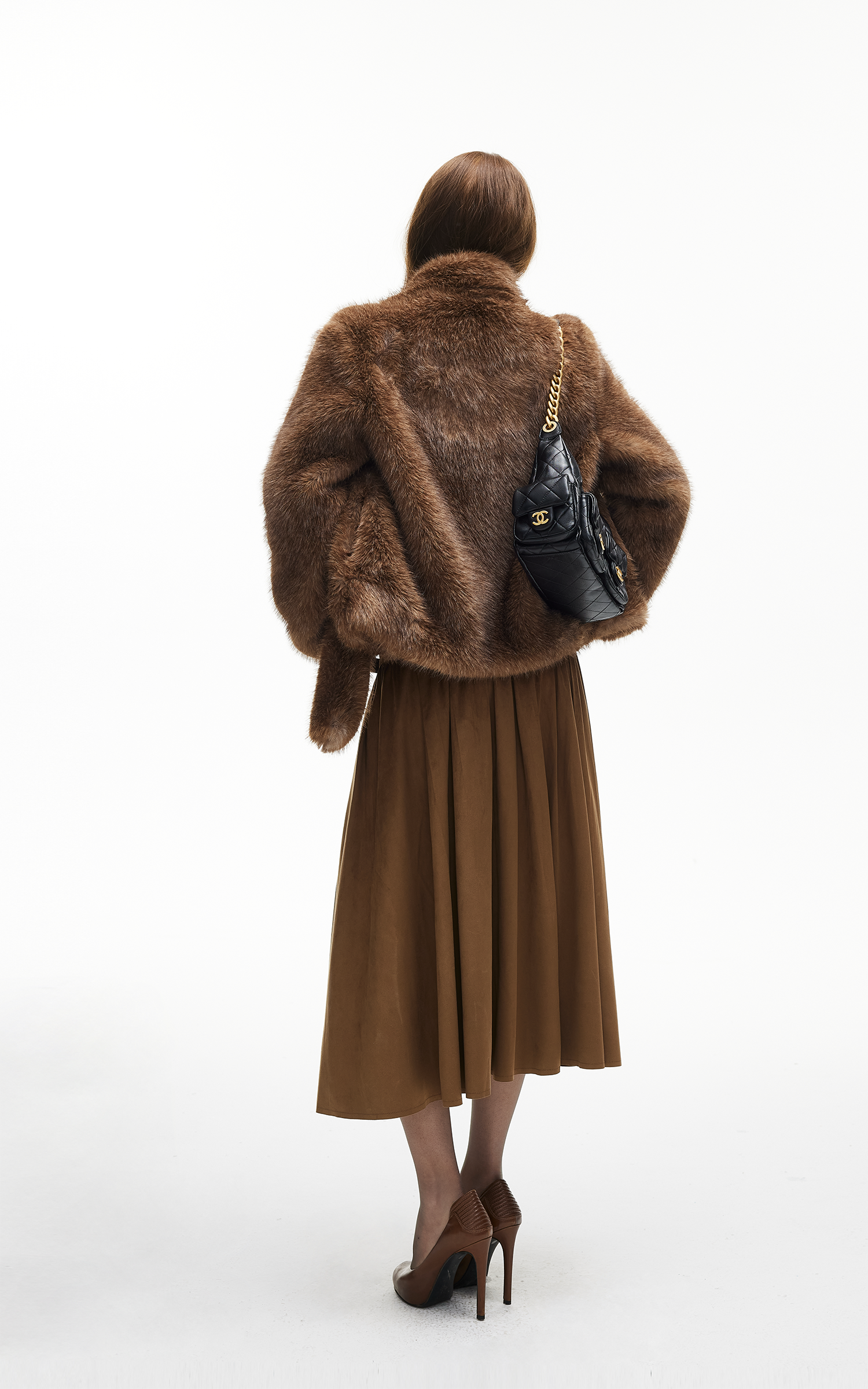 IAMXIAA Faux Fur Short Jacket with Attached Scarf Women Winter Plush Coat