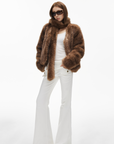 IAMXIAA Faux Fur Short Jacket with Attached Scarf Women Winter Plush Coat