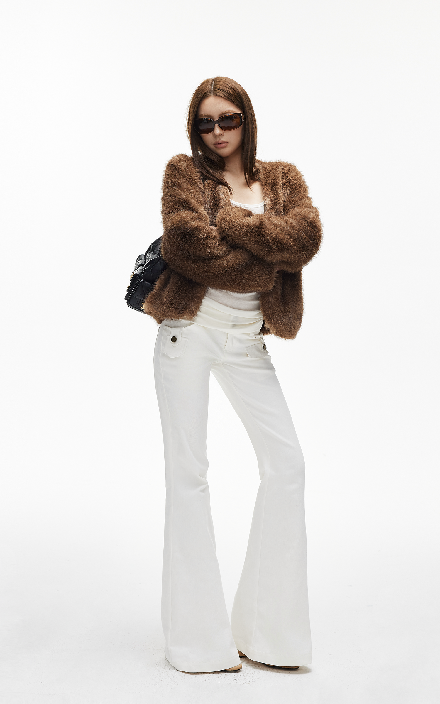 IAMXIAA Faux Fur Short Jacket with Attached Scarf Women Winter Plush Coat