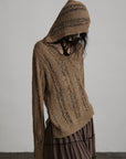 DOINDULGE Distressed Textured Hooded Knit Pullover