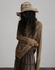 DOINDULGE Distressed Textured Hooded Knit Pullover