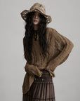 DOINDULGE Distressed Textured Hooded Knit Pullover