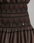 DOINDULGE Textured Tiered Maxi Skirt with Embroidery & Smocked Waist