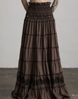 DOINDULGE Textured Tiered Maxi Skirt with Embroidery & Smocked Waist
