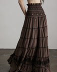 DOINDULGE Textured Tiered Maxi Skirt with Embroidery & Smocked Waist