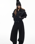 IAMXIAA Double-Breasted Cropped Wool-Like Jacket Women Short Lapel Coat