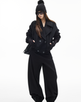 IAMXIAA Double-Breasted Cropped Wool-Like Jacket Women Short Lapel Coat
