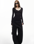 IAMXIAA Slim Fit Ribbed Henley Top with Scoop Neck and Button Detail