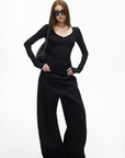 IAMXIAA Slim Fit Ribbed Henley Top with Scoop Neck and Button Detail