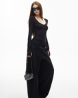IAMXIAA Slim Fit Ribbed Henley Top with Scoop Neck and Button Detail