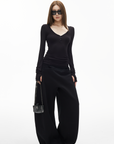 IAMXIAA Slim Fit Ribbed Henley Top with Scoop Neck and Button Detail